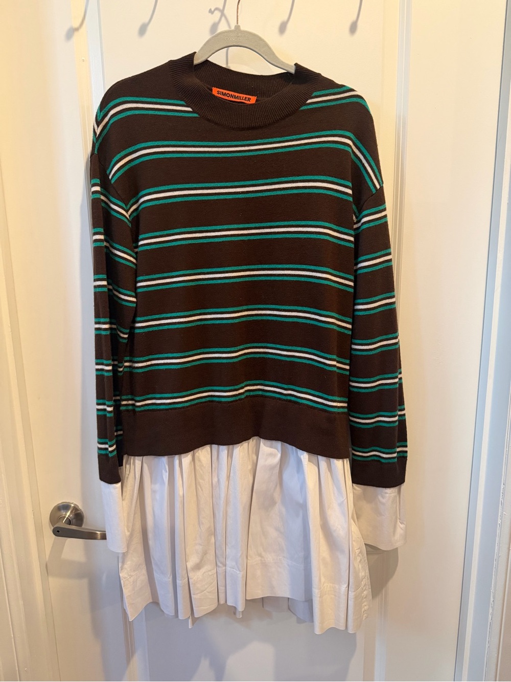 Simon Miller Brown Sweater Dress with Teal and White Stripes